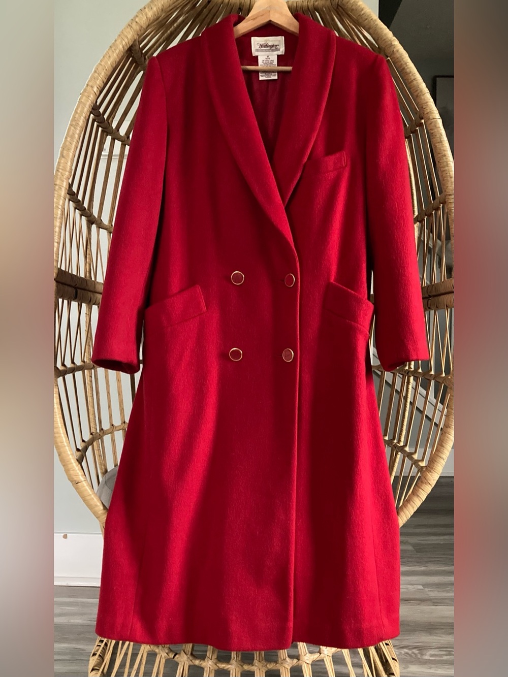 Vintage Worthington Red Wool Long Coat 4P Petite Double Breasted